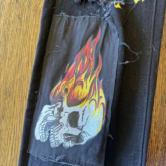 Rockstar Original Jeans Mens Black 38x32 Ultra Slim Grunge Metal, Patchwork - Picture 8 of 12